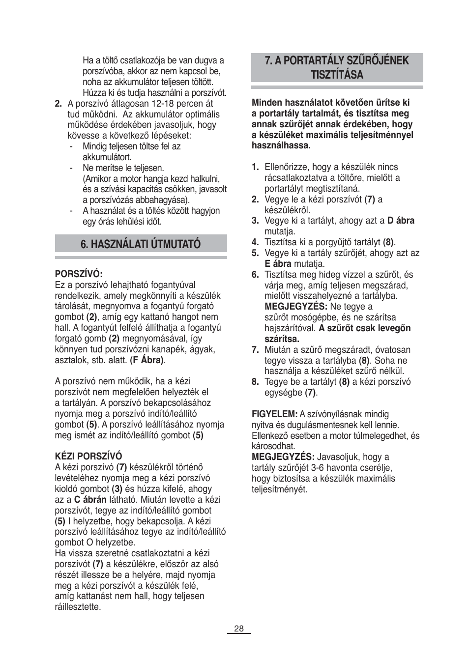 Használati útmutató, A portartály szűrőjének tisztítása | Fagor VCE-180C User Manual | Page 29 / 67