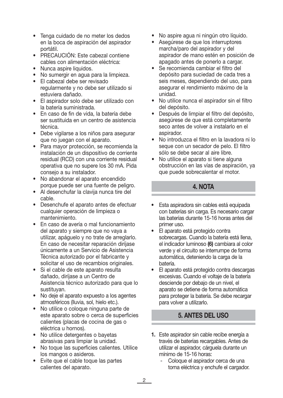 Nota 5. antes del uso | Fagor VCE-180C User Manual | Page 3 / 67