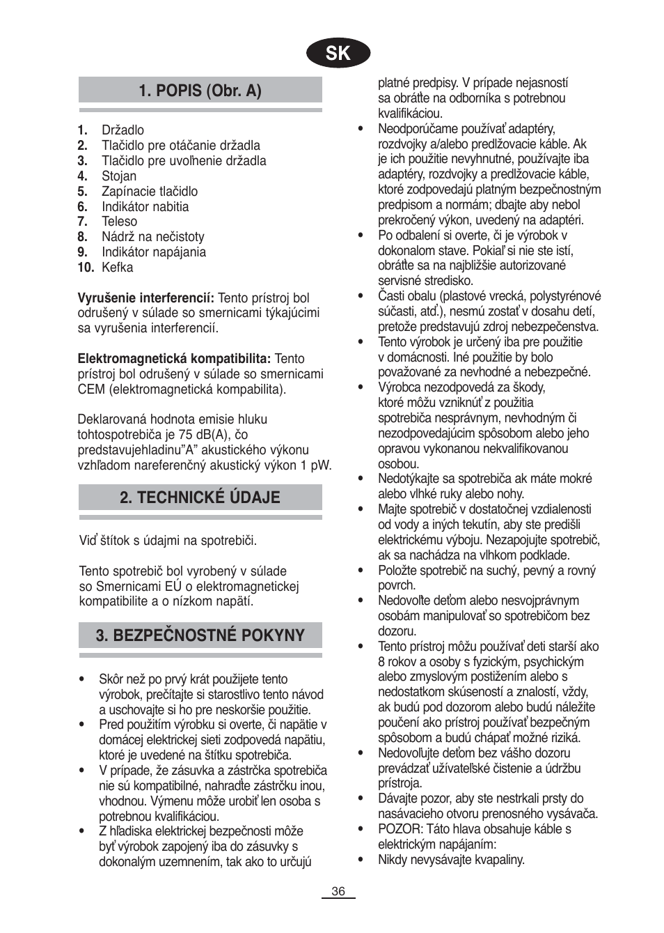 Popis (obr. a), Bezpečnostné pokyny 2. technické údaje | Fagor VCE-180C User Manual | Page 37 / 67