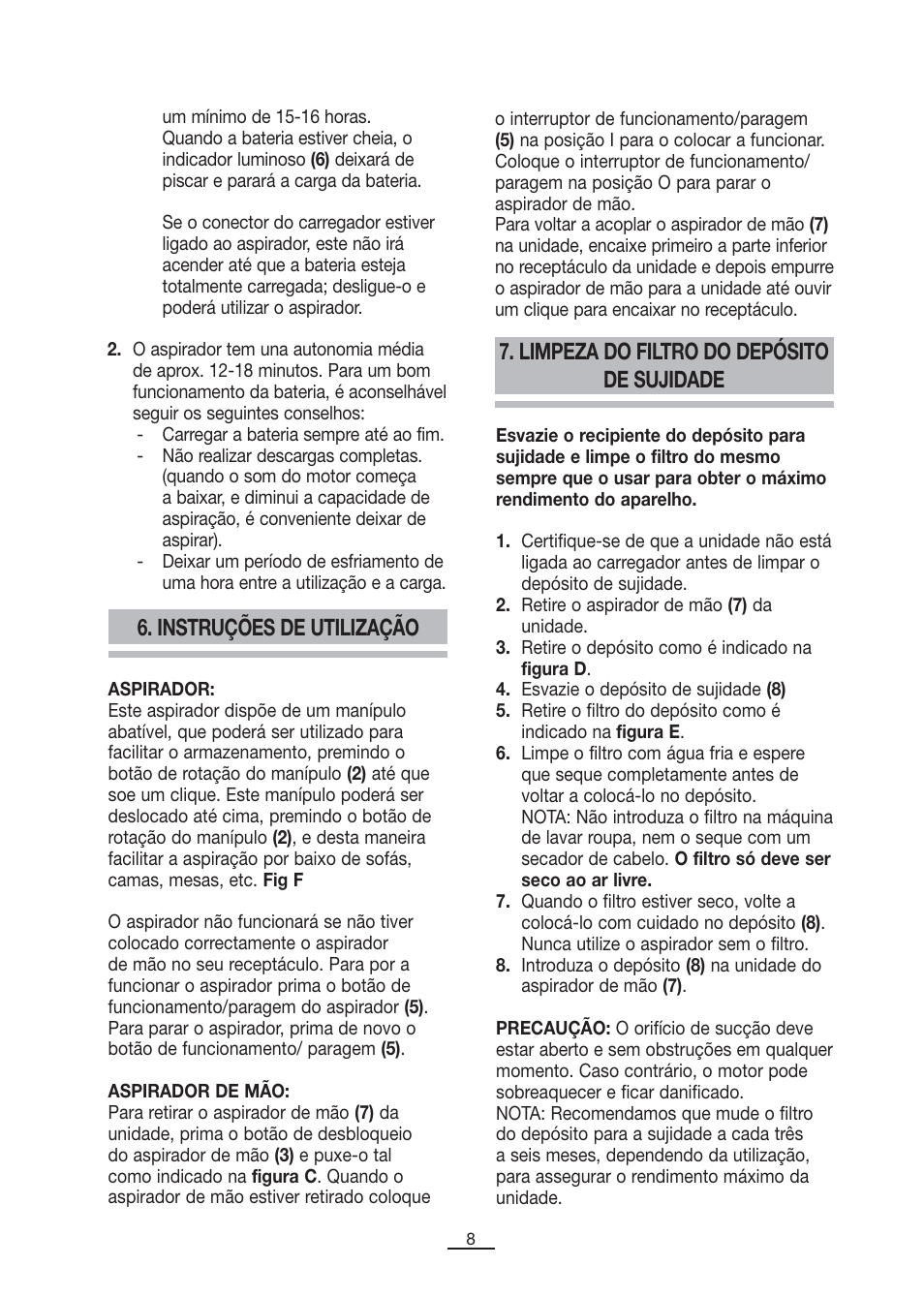 Instruções de utilização, Limpeza do filtro do depósito de sujidade | Fagor VCE-180C User Manual | Page 9 / 67