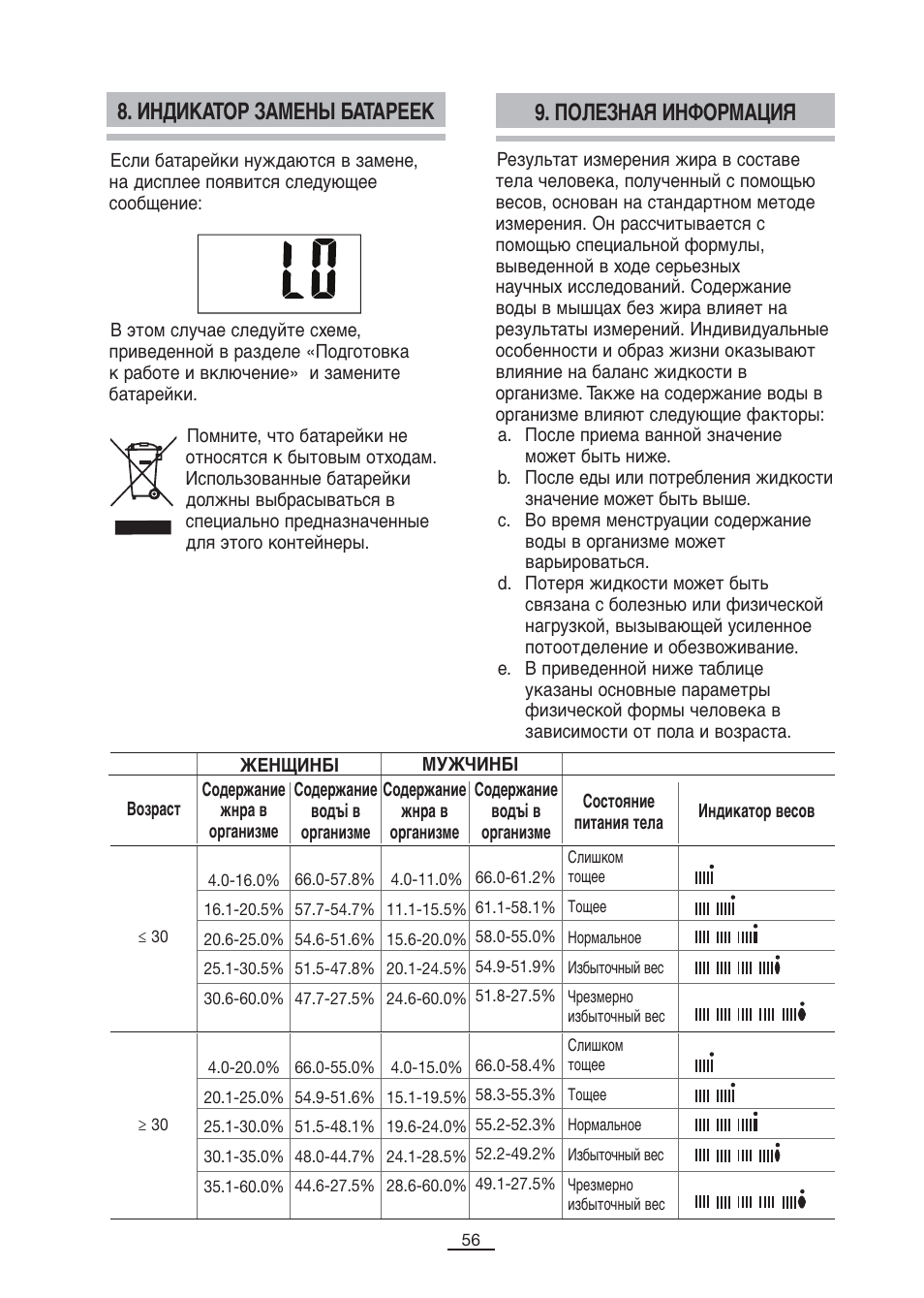 Полезная информация 8. индикатор замены батареек | Fagor BB-350BF User Manual | Page 57 / 76