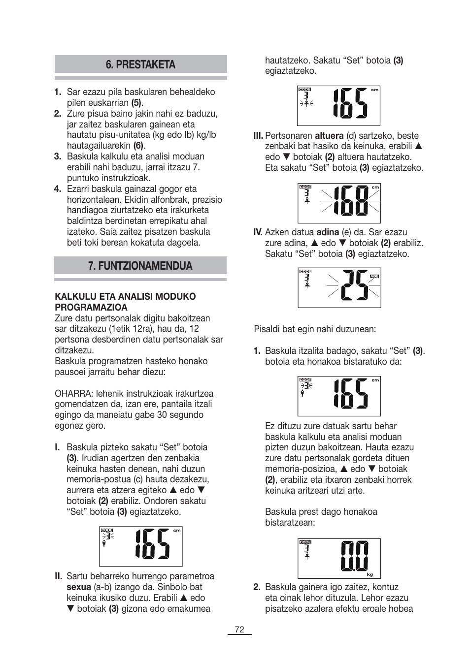 Prestaketa, Funtzionamendua | Fagor BB-350BF User Manual | Page 73 / 76