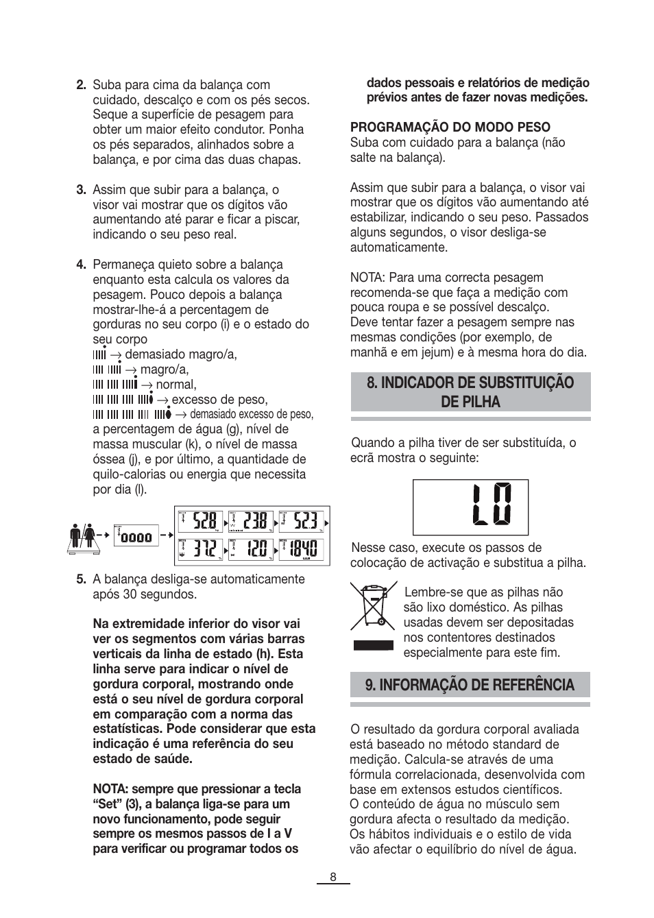 Indicador de substituição de pilha, Informação de referência | Fagor BB-350BF User Manual | Page 9 / 76