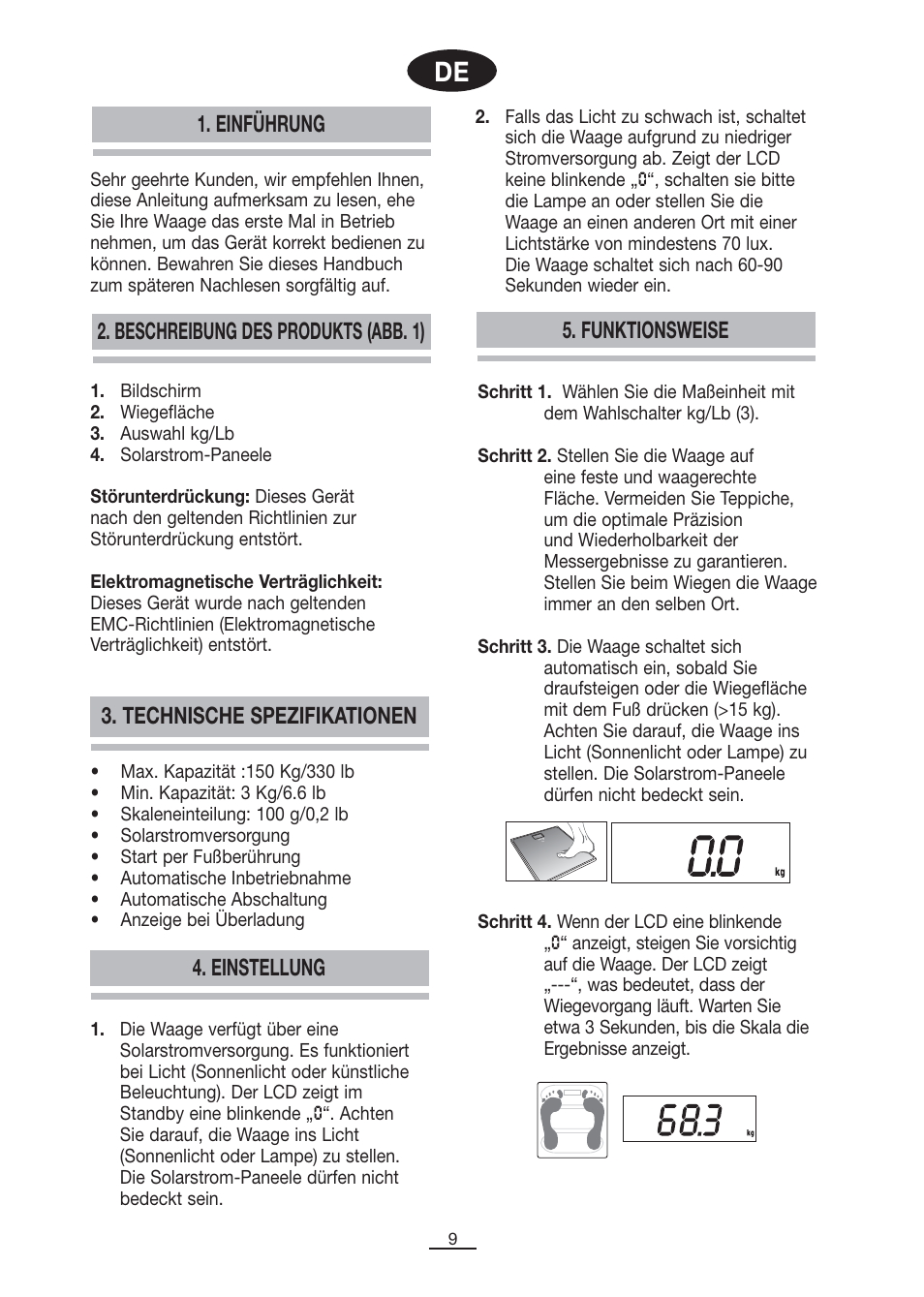 Beschreibung des produkts (abb. 1), Einstellung, Einführung | Funktionsweise, Technische spezifikationen | Fagor BB-175 User Manual | Page 10 / 31