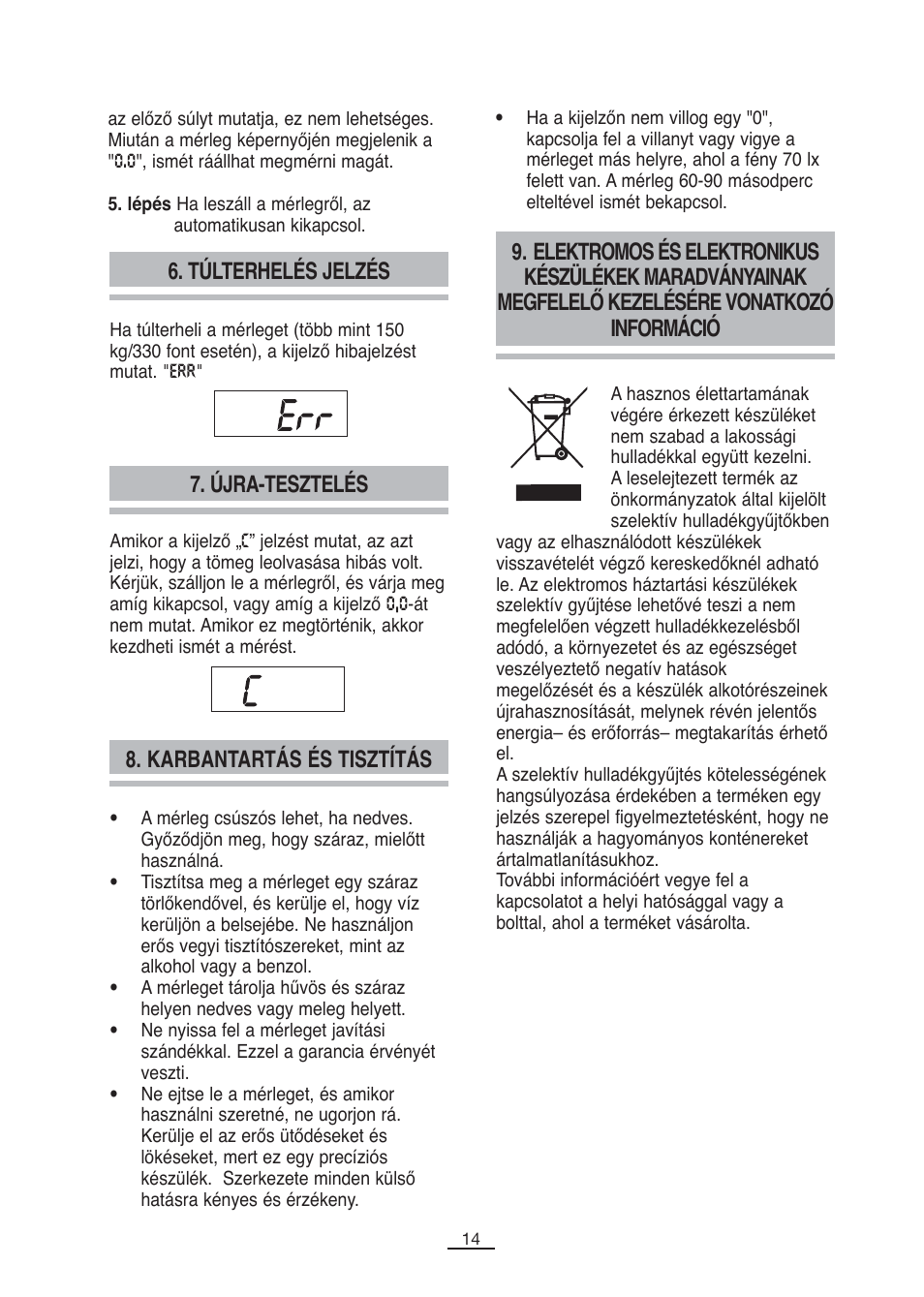 Túlterhelés jelzés 7. újra-tesztelés | Fagor BB-175 User Manual | Page 15 / 31