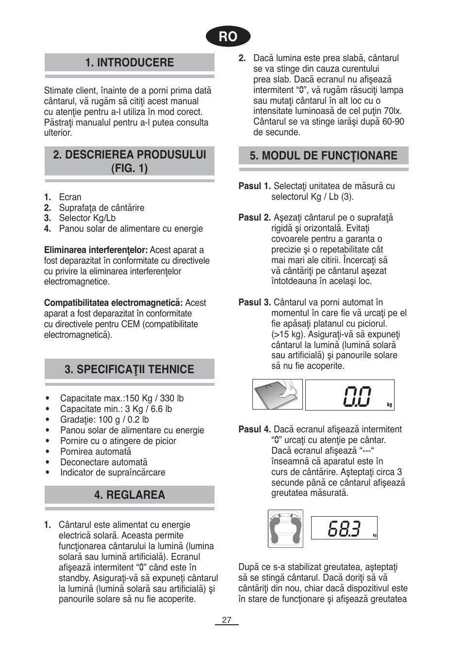 Descrierea produsului (fig. 1), Reglarea, Introducere | Modul de funcţionare, Specificaţii tehnice | Fagor BB-175 User Manual | Page 28 / 31