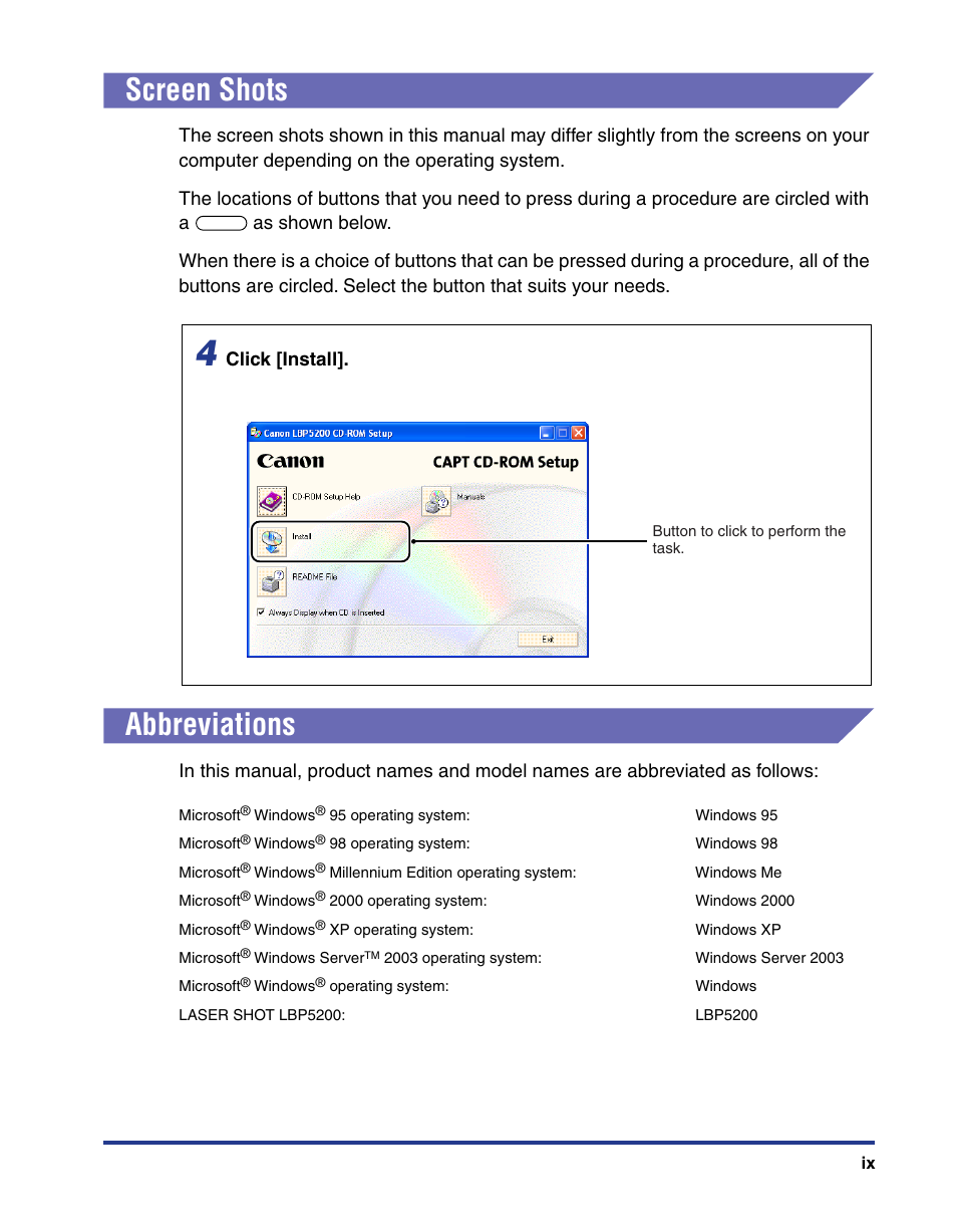 Screen shots, Abbreviations | Axis Communications LBP 5200 User Manual | Page 12 / 389