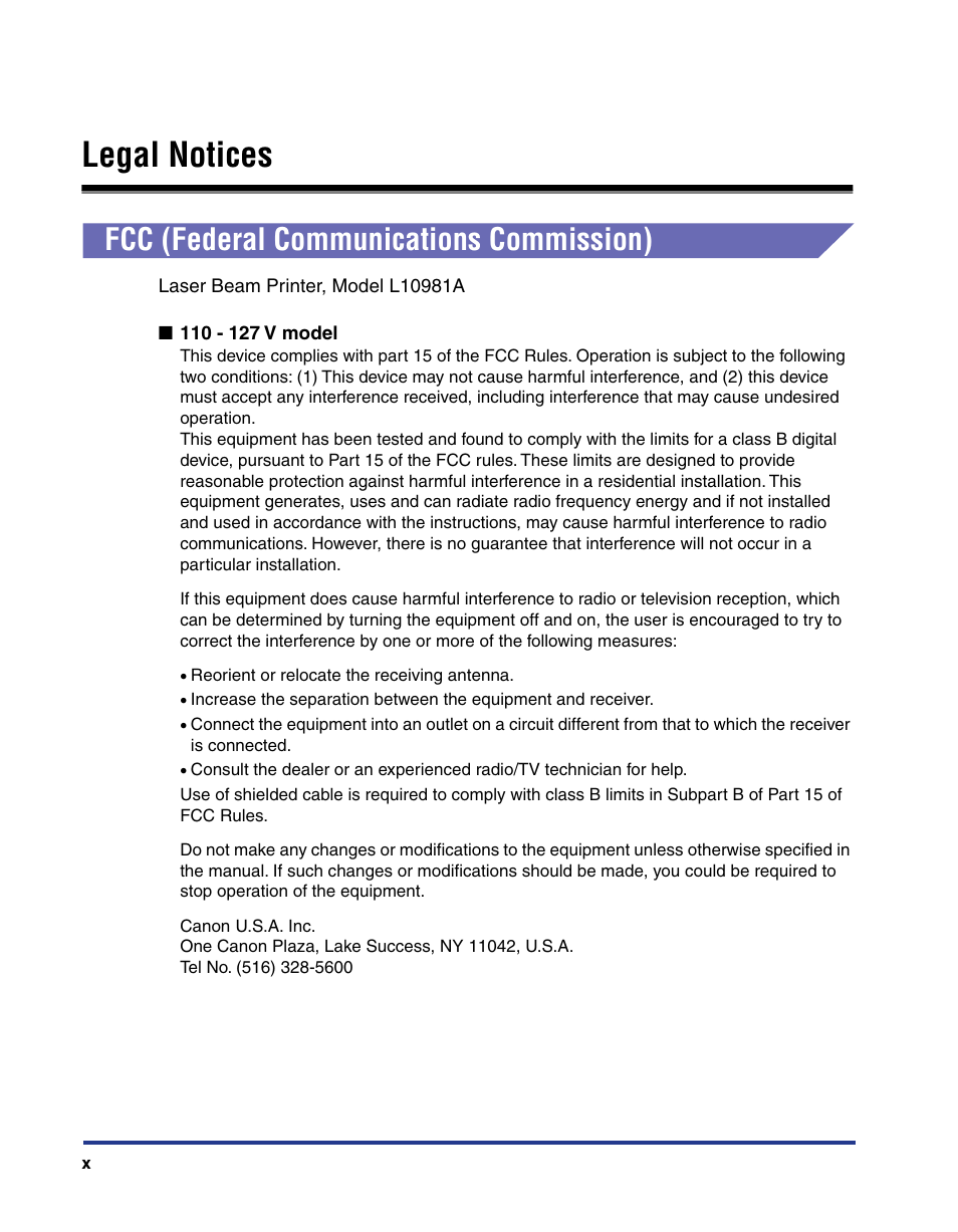 Legal notices, Fcc (federal communications commission) | Axis Communications LBP 5200 User Manual | Page 13 / 389