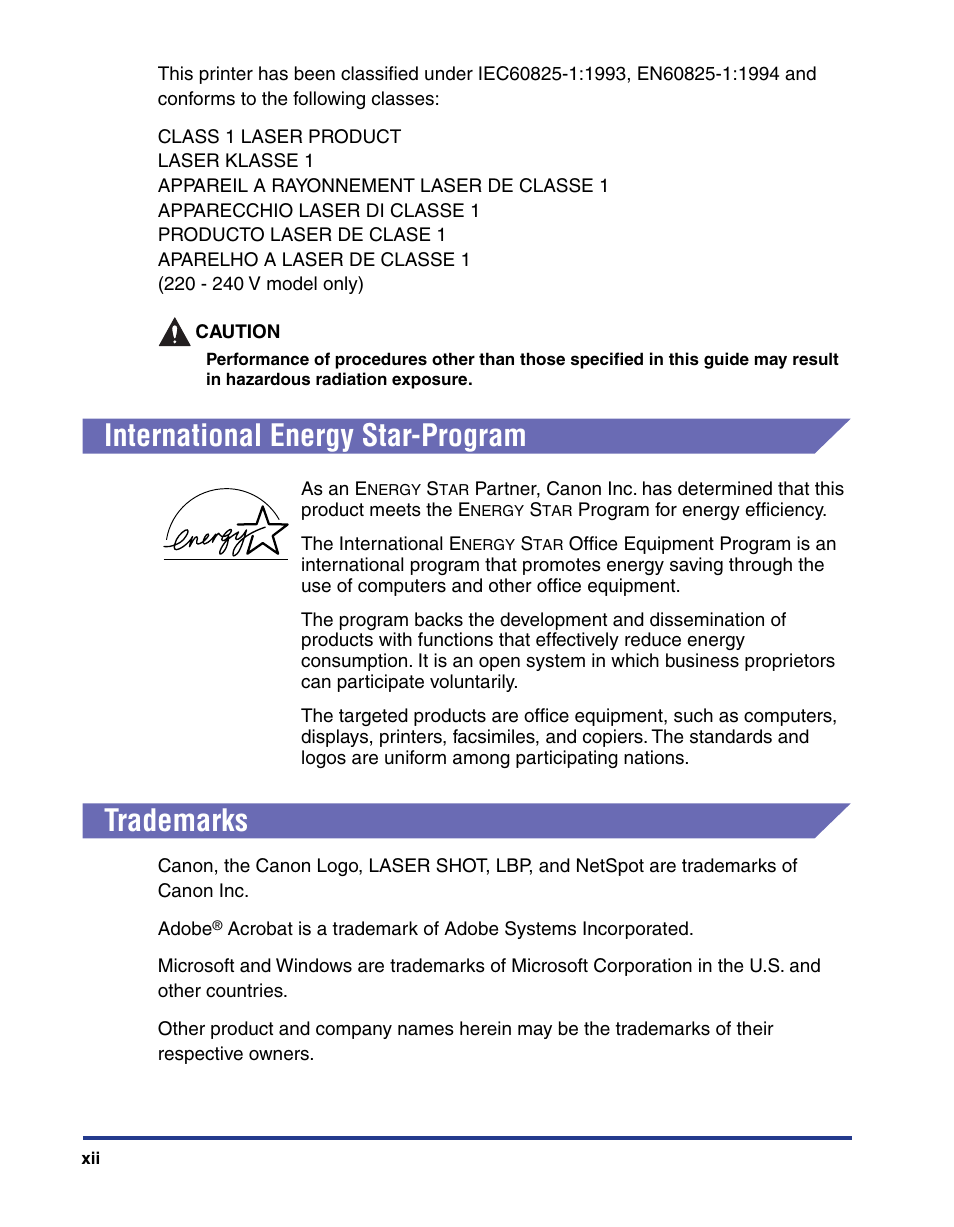 International energy star-program, Trademarks, International energy star-program trademarks | Axis Communications LBP 5200 User Manual | Page 15 / 389