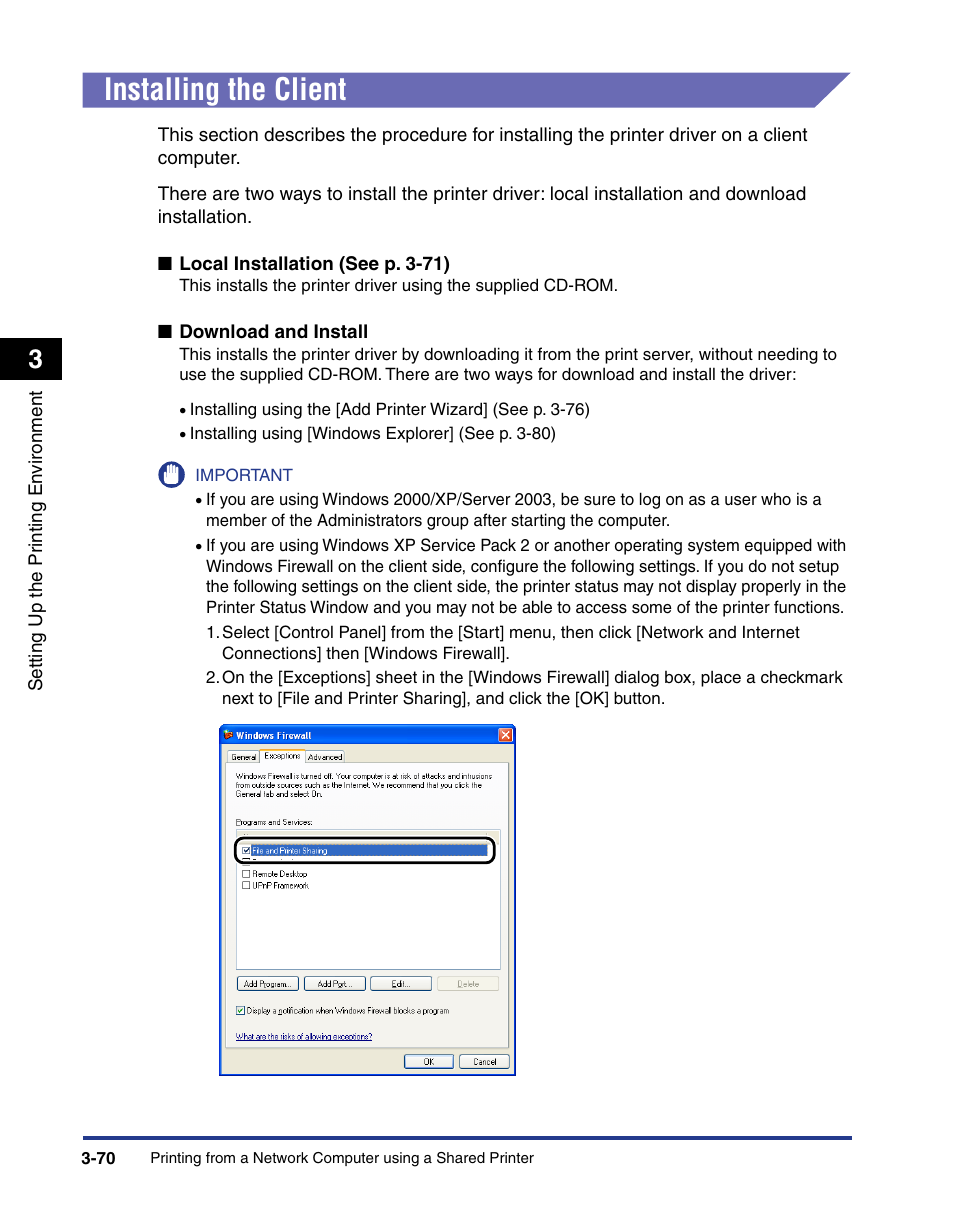 Installing the client, Installing the client -70, P. 3-70 | Axis Communications LBP 5200 User Manual | Page 155 / 389