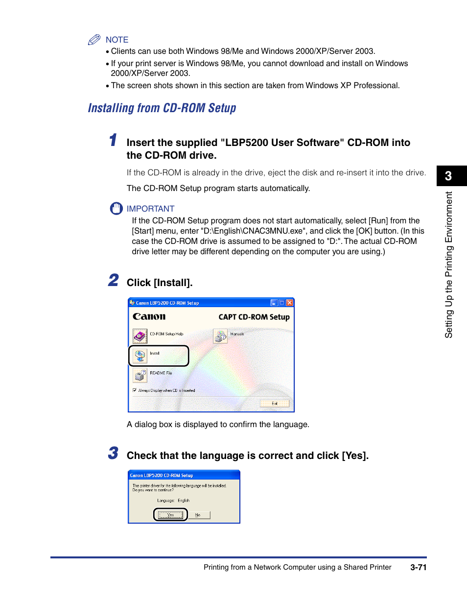 Installing from cd-rom setup -71, Installing from cd-rom setup | Axis Communications LBP 5200 User Manual | Page 156 / 389