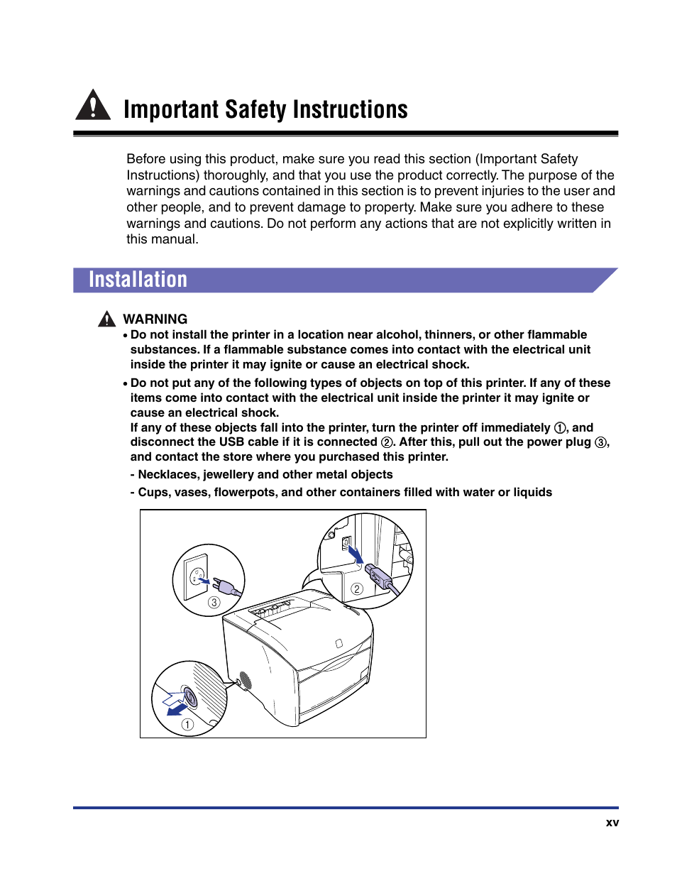 Important safety instructions, Installation | Axis Communications LBP 5200 User Manual | Page 18 / 389