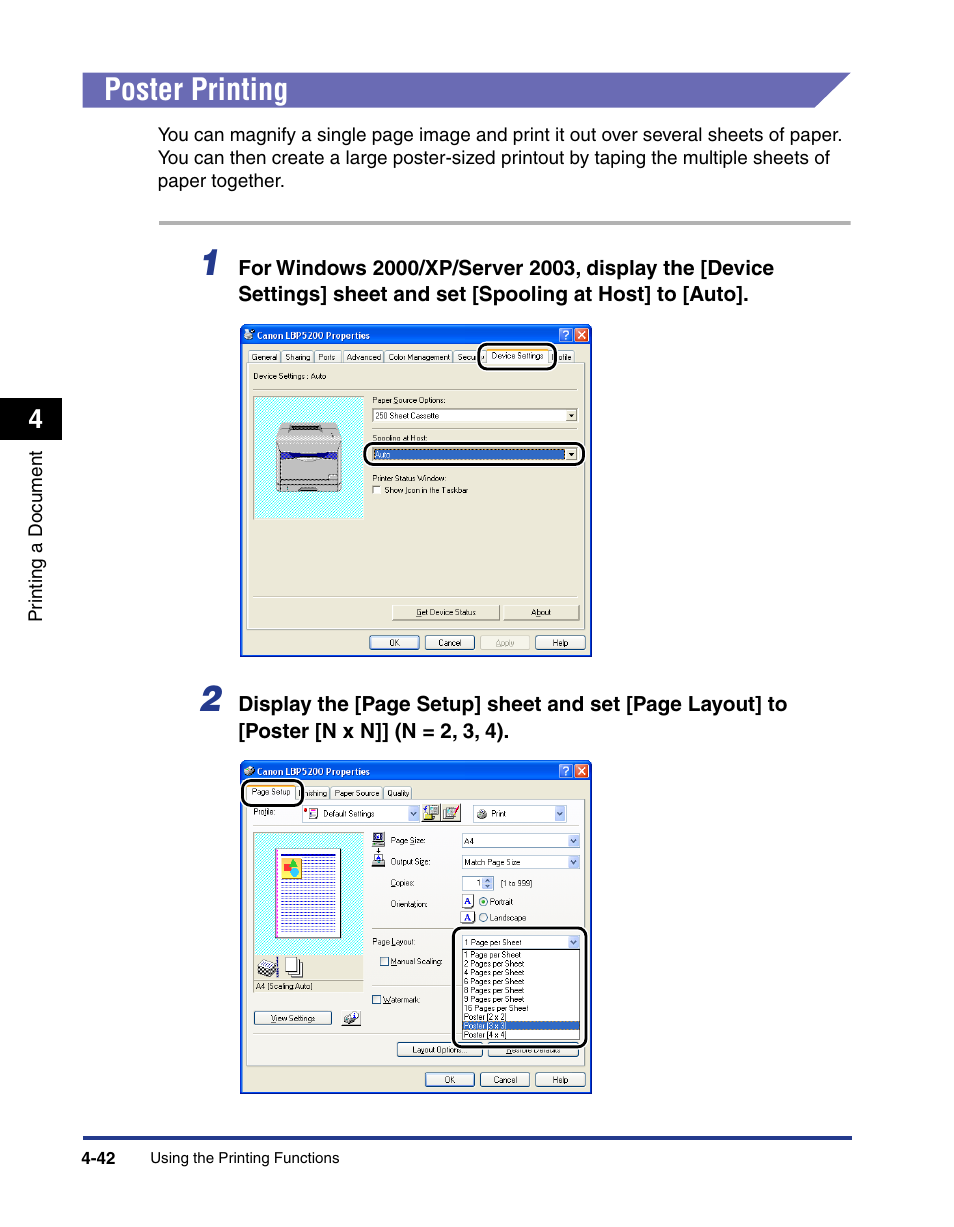 Poster printing, Poster printing -42 | Axis Communications LBP 5200 User Manual | Page 209 / 389