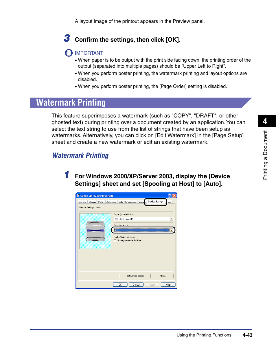 Watermark printing, Watermark printing -43 | Axis Communications LBP 5200 User Manual | Page 210 / 389