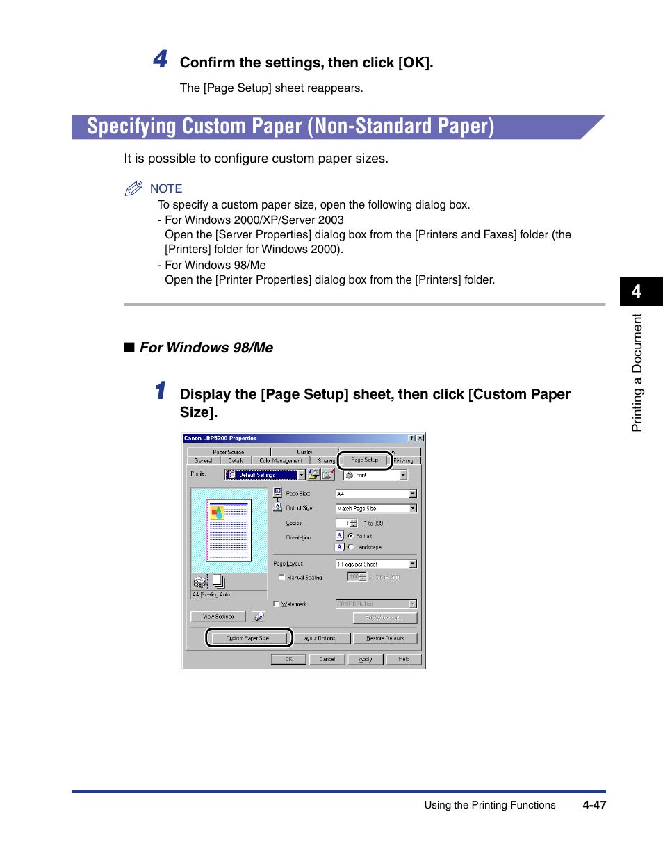 Specifying custom paper (non-standard paper), Specifying custom paper (non-standard paper) -47 | Axis Communications LBP 5200 User Manual | Page 214 / 389