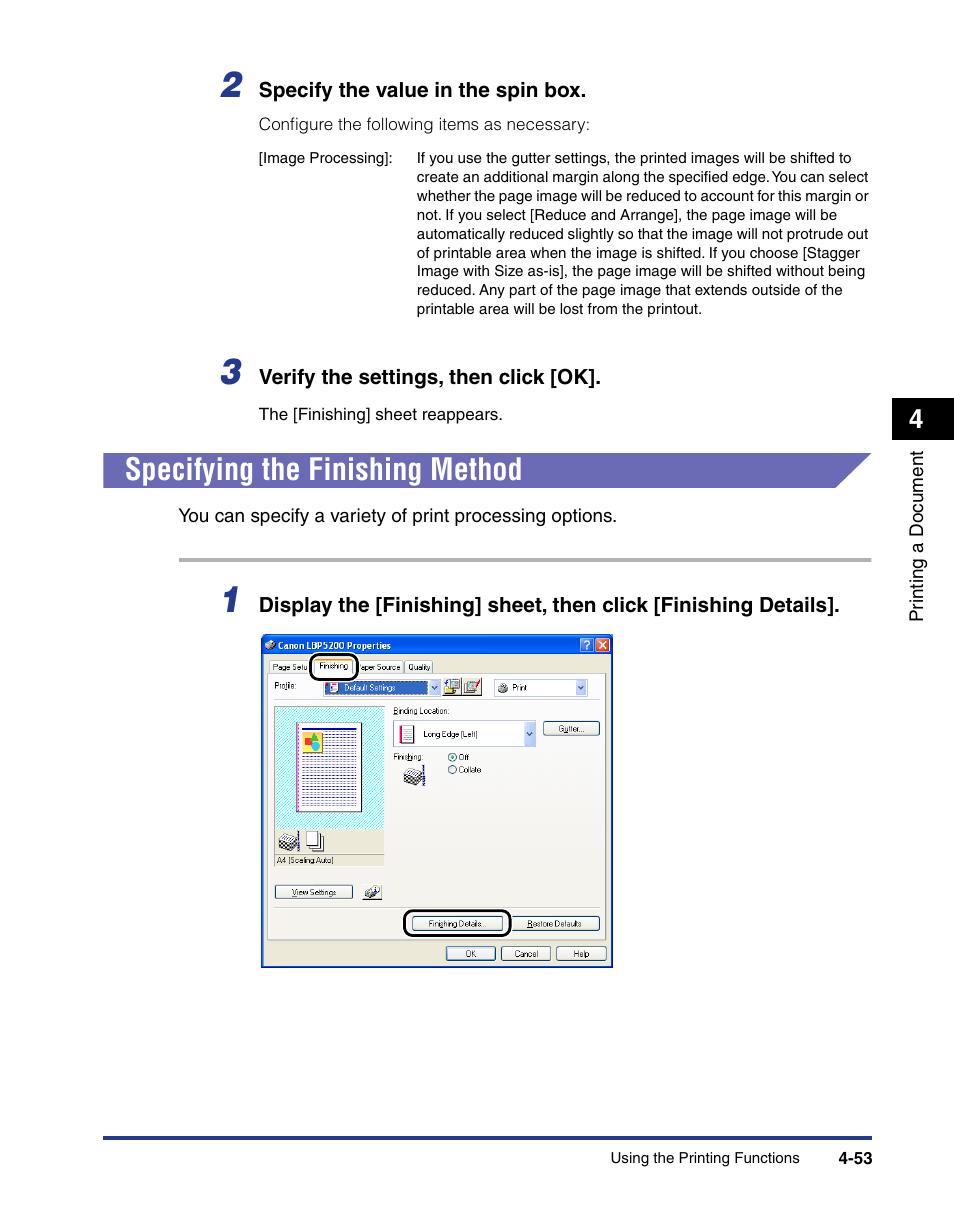 Specifying the finishing method, Specifying the finishing method -53 | Axis Communications LBP 5200 User Manual | Page 220 / 389