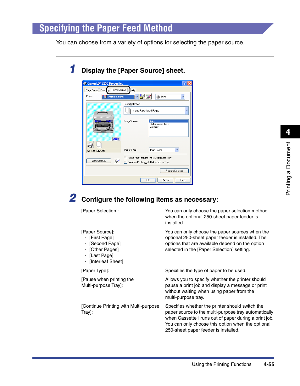 Specifying the paper feed method, Specifying the paper feed method -55 | Axis Communications LBP 5200 User Manual | Page 222 / 389