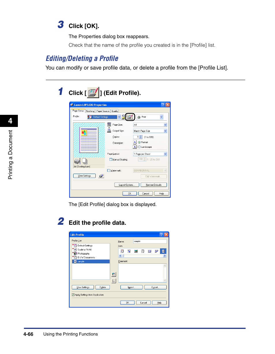 Editing/deleting a profile -66, Edit] (see p. 4-66), Delete] (see p. 4-66) | T] (see p. 4-66) | Axis Communications LBP 5200 User Manual | Page 233 / 389