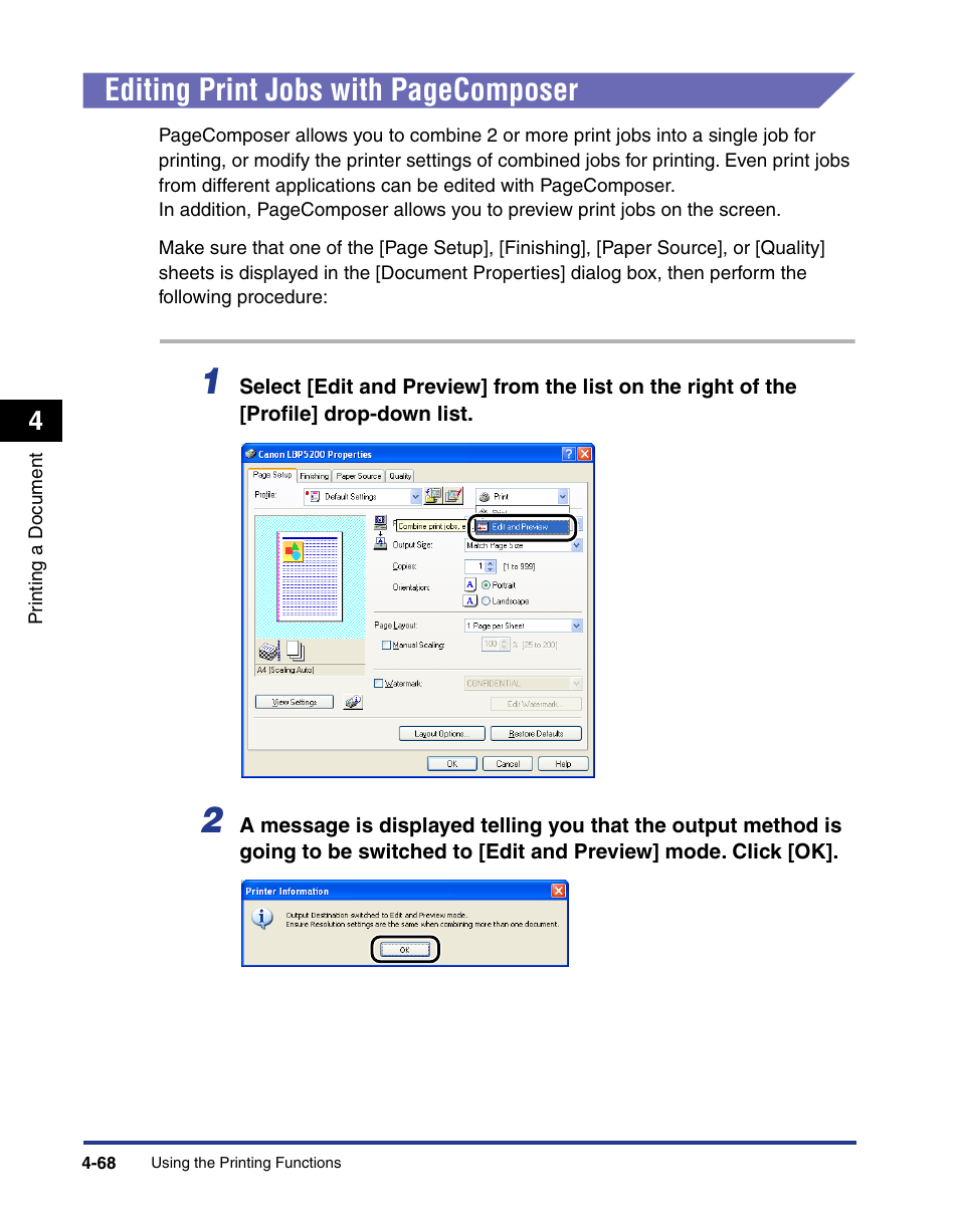 Editing print jobs with pagecomposer | Axis Communications LBP 5200 User Manual | Page 235 / 389