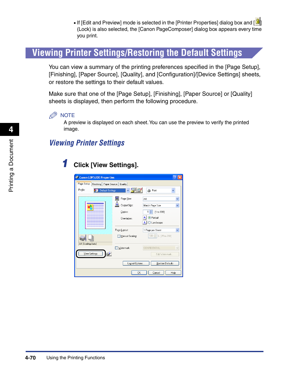 Viewing printer settings -70, Viewing printer settings | Axis Communications LBP 5200 User Manual | Page 237 / 389