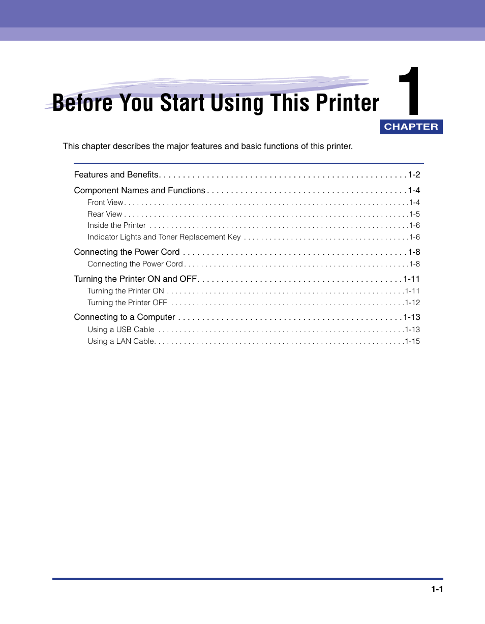 Chapter 1 before you start using this printer, Chapter 1, Before you start using this printer | Axis Communications LBP 5200 User Manual | Page 24 / 389