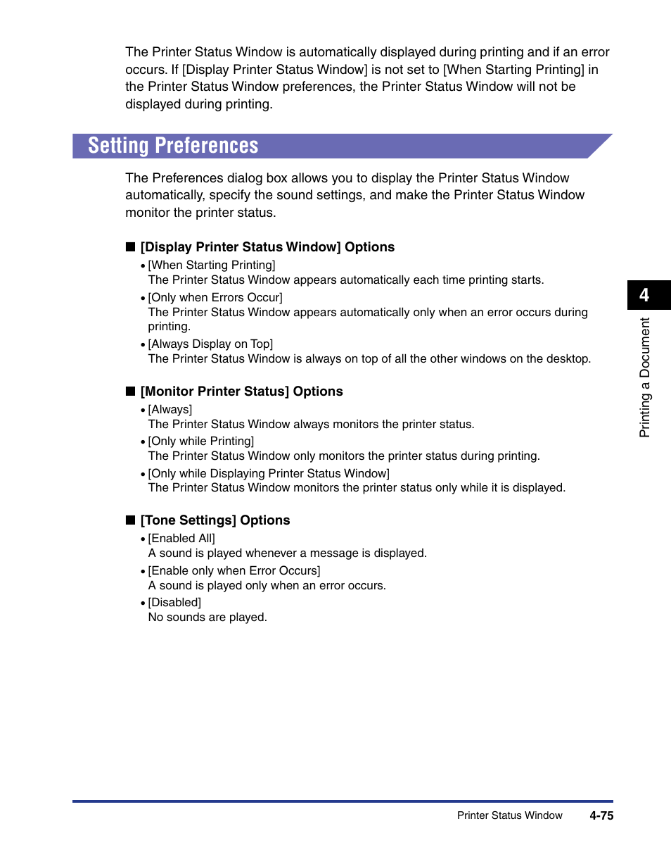 Setting preferences, Setting preferences -75 | Axis Communications LBP 5200 User Manual | Page 242 / 389