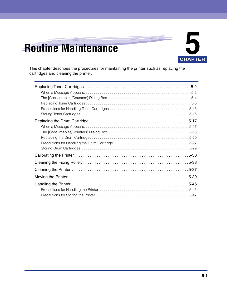 Chapter 5 routine maintenance, Chapter 5, Routine maintenance | Axis Communications LBP 5200 User Manual | Page 248 / 389