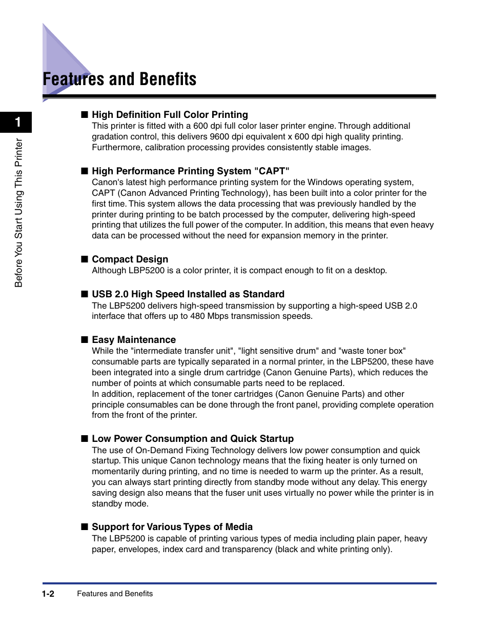 Features and benefits, Features and benefits -2 | Axis Communications LBP 5200 User Manual | Page 25 / 389