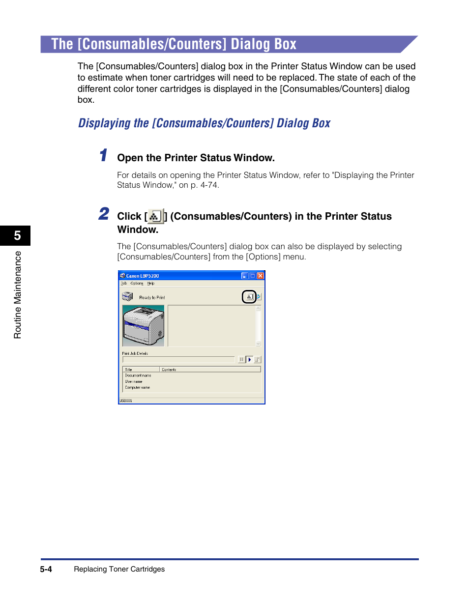 The [consumables/counters] dialog box, The [consumables/counters] dialog box -4 | Axis Communications LBP 5200 User Manual | Page 251 / 389