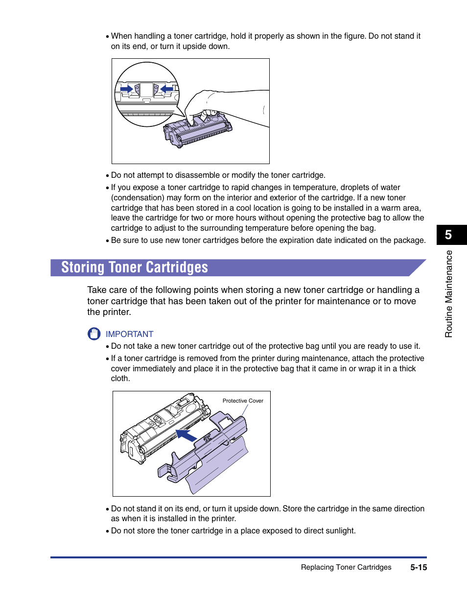 Storing toner cartridges, Storing toner cartridges -15 | Axis Communications LBP 5200 User Manual | Page 262 / 389