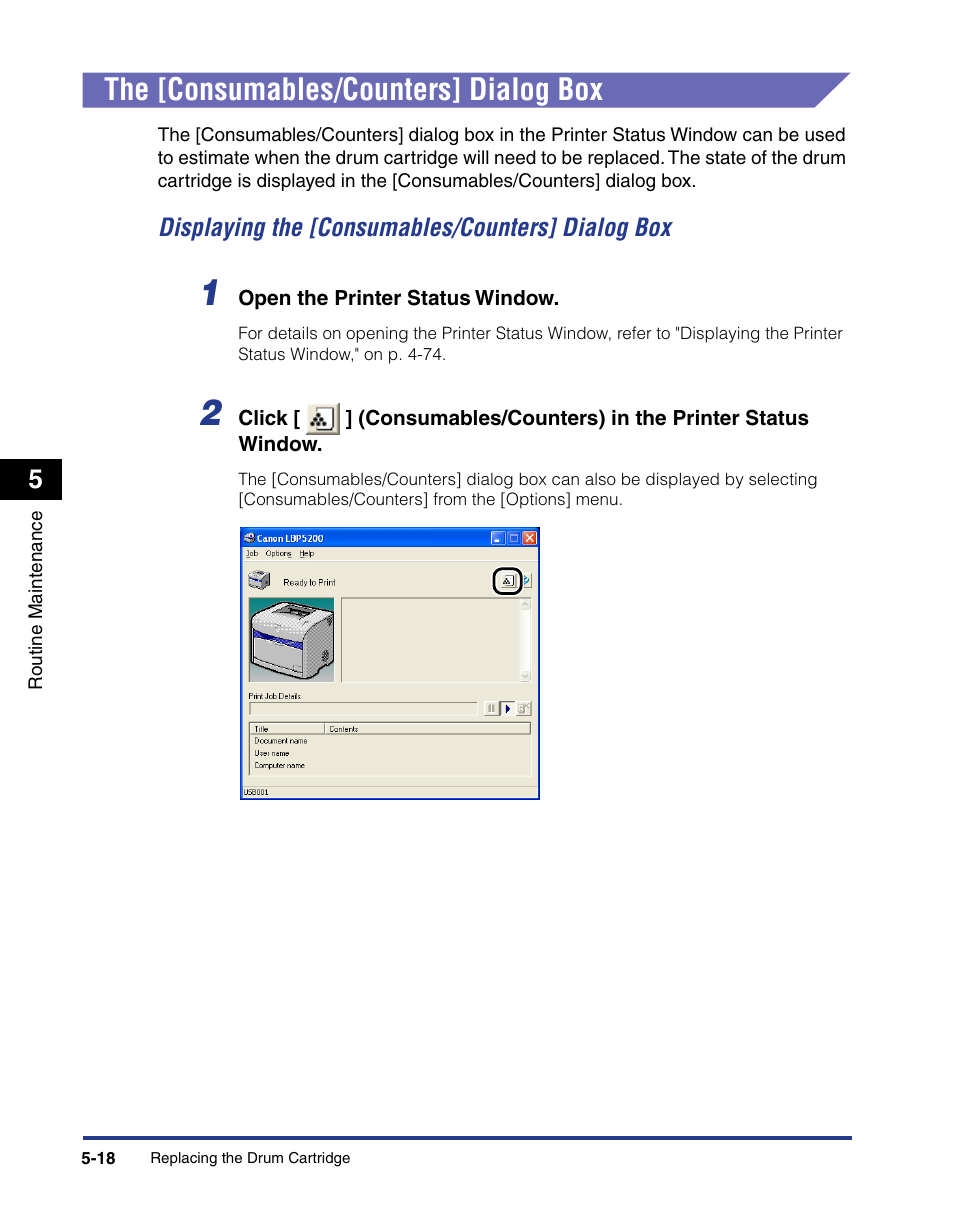 The [consumables/counters] dialog box, The [consumables/counters] dialog box -18 | Axis Communications LBP 5200 User Manual | Page 265 / 389