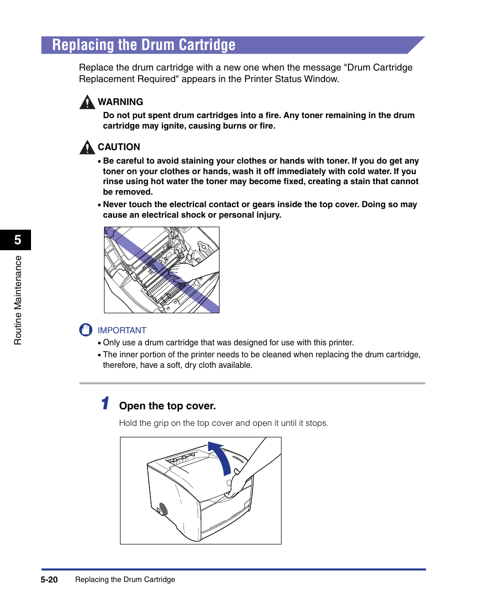 Replacing the drum cartridge, Replacing the drum cartridge -20 | Axis Communications LBP 5200 User Manual | Page 267 / 389