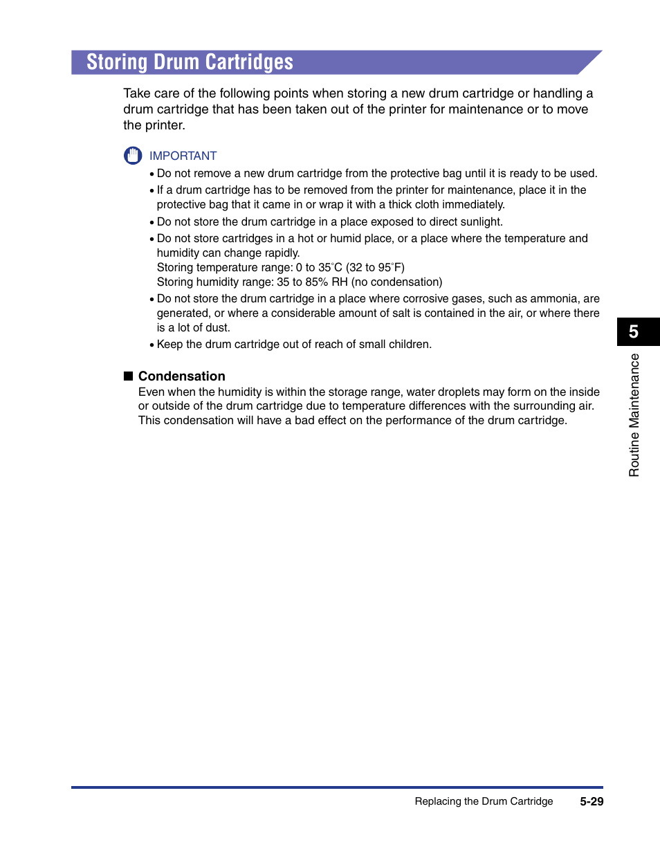 Storing drum cartridges, Storing drum cartridges -29 | Axis Communications LBP 5200 User Manual | Page 276 / 389