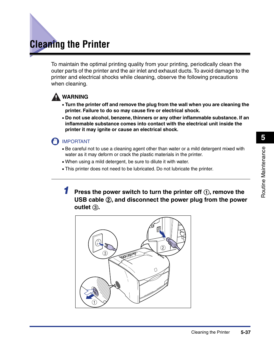 Cleaning the printer, Cleaning the printer -37 | Axis Communications LBP 5200 User Manual | Page 284 / 389