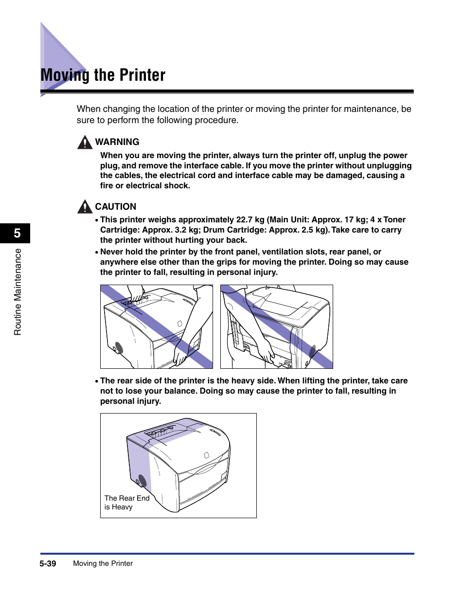 Moving the printer, Moving the printer -39, See p. 5-39) | Axis Communications LBP 5200 User Manual | Page 286 / 389