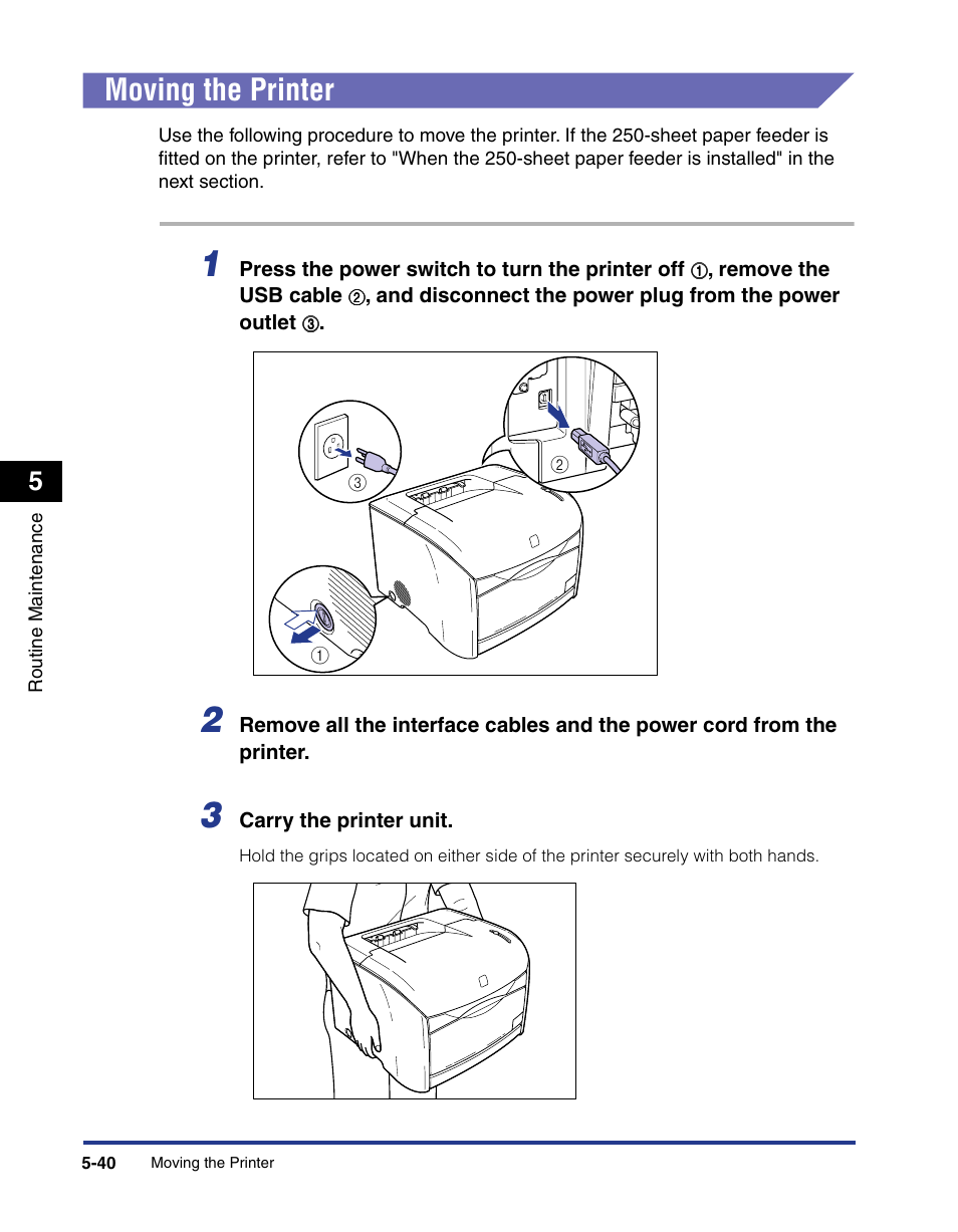 Moving the printer, Moving the printer -40 | Axis Communications LBP 5200 User Manual | Page 287 / 389