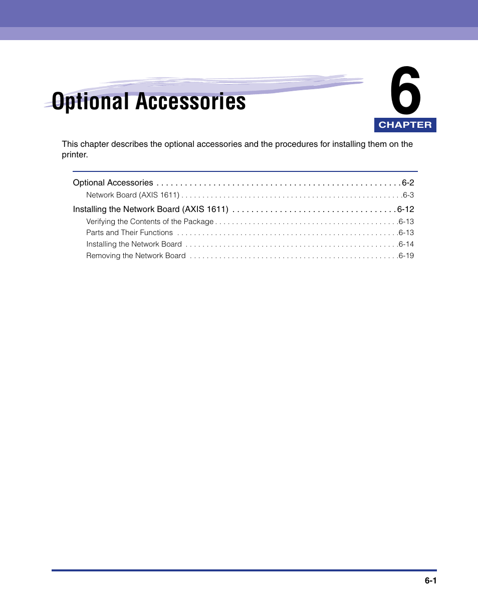 Chapter 6 optional accessories, Chapter 6, Optional accessories | Axis Communications LBP 5200 User Manual | Page 296 / 389