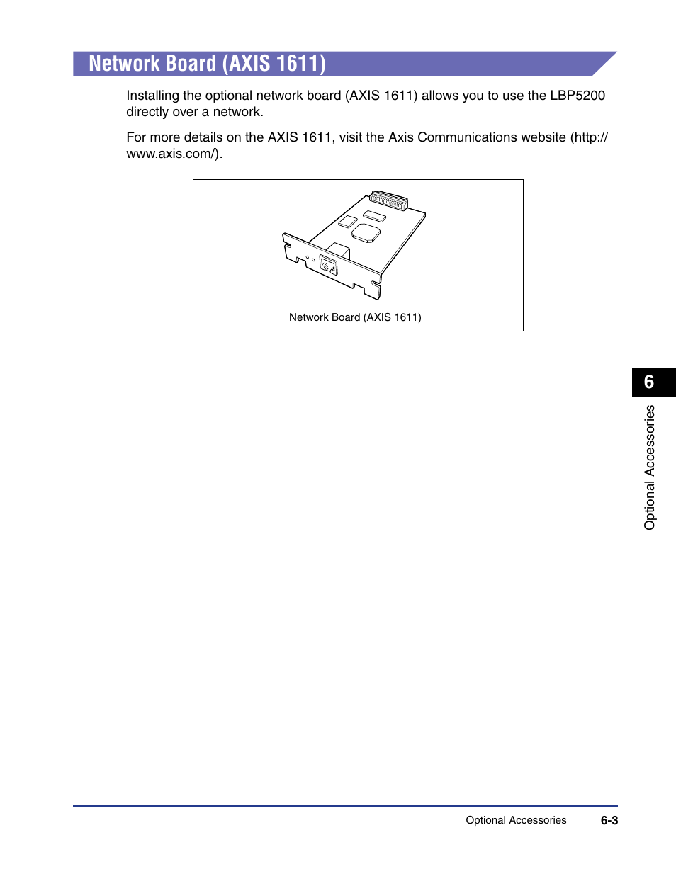 Network board (axis 1611), Network board (axis 1611) -3 | Axis Communications LBP 5200 User Manual | Page 298 / 389