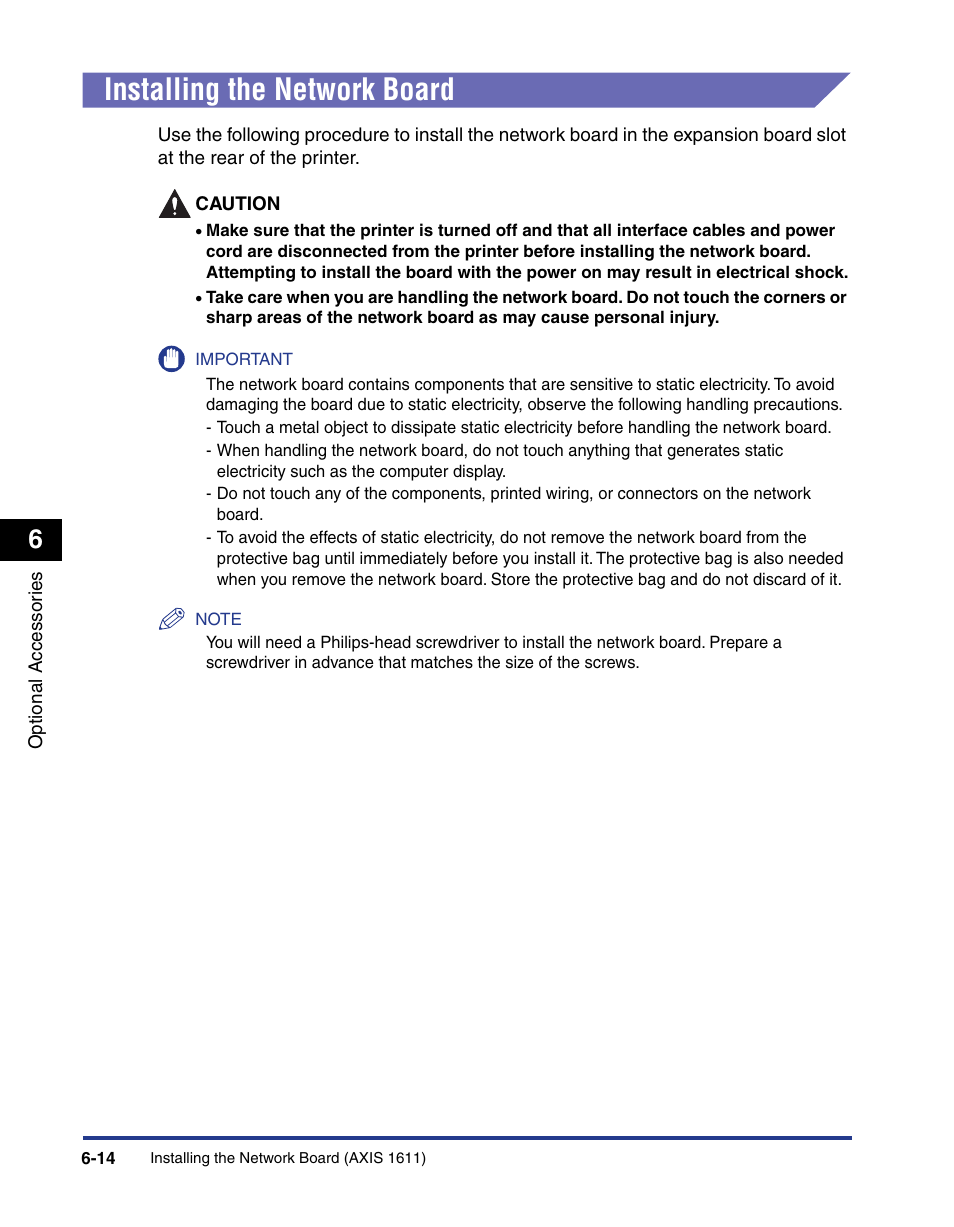 Installing the network board, Installing the network board -14 | Axis Communications LBP 5200 User Manual | Page 309 / 389