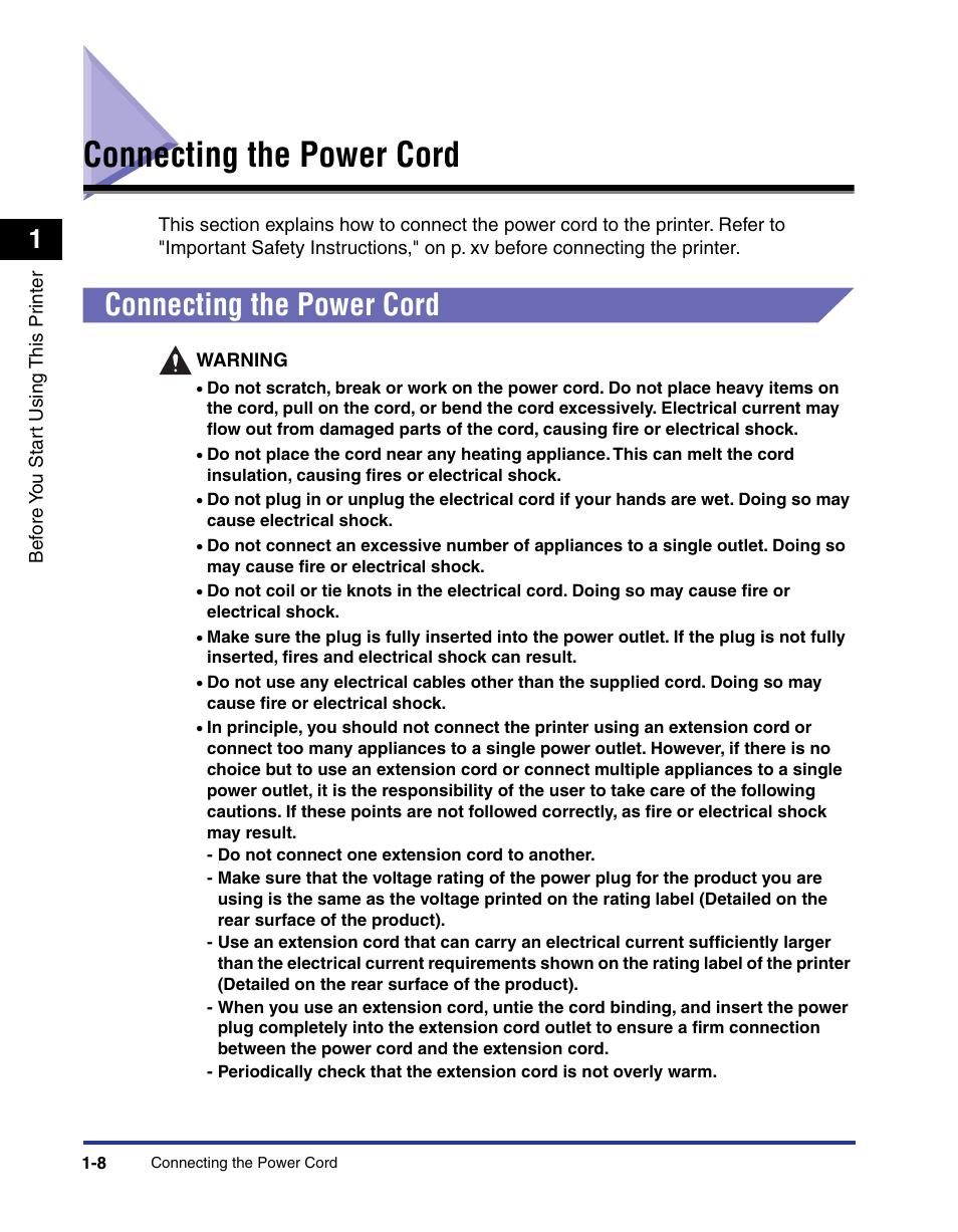 Connecting the power cord, Connecting the power cord -8 | Axis Communications LBP 5200 User Manual | Page 31 / 389