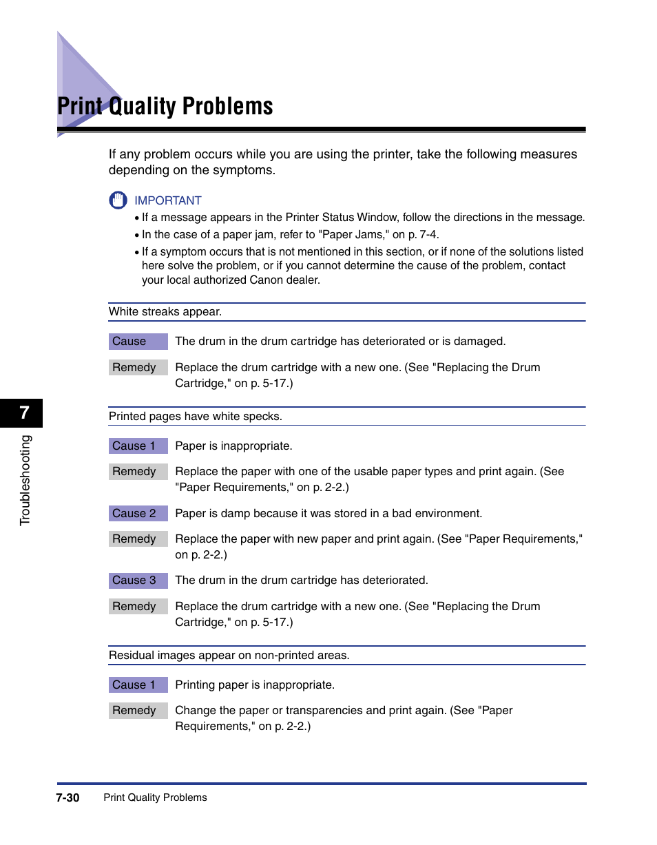 Print quality problems, Print quality problems -30 | Axis Communications LBP 5200 User Manual | Page 345 / 389