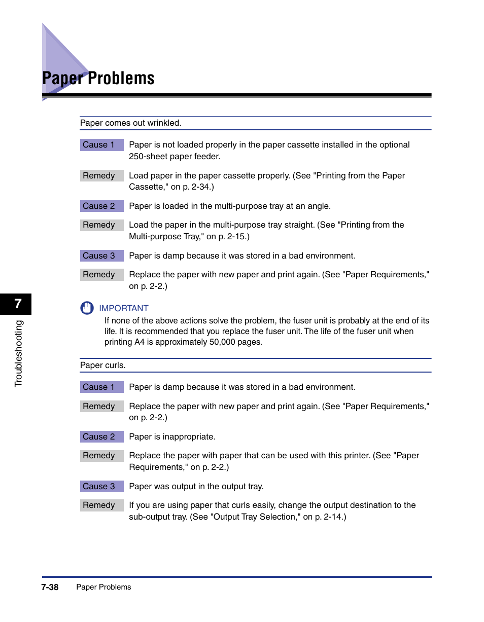 Paper problems, Paper problems -38 | Axis Communications LBP 5200 User Manual | Page 353 / 389