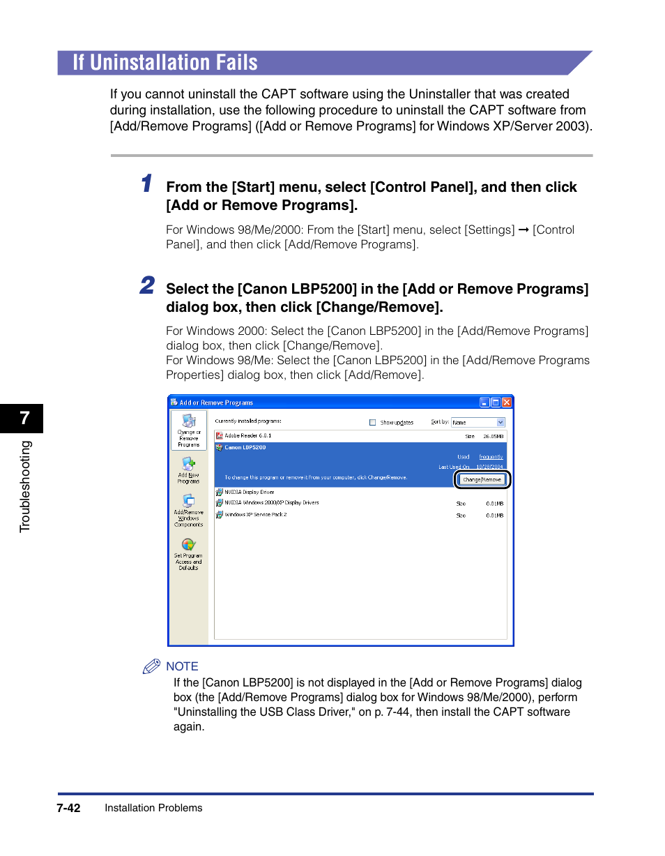 If uninstallation fails, If uninstallation fails -42 | Axis Communications LBP 5200 User Manual | Page 357 / 389