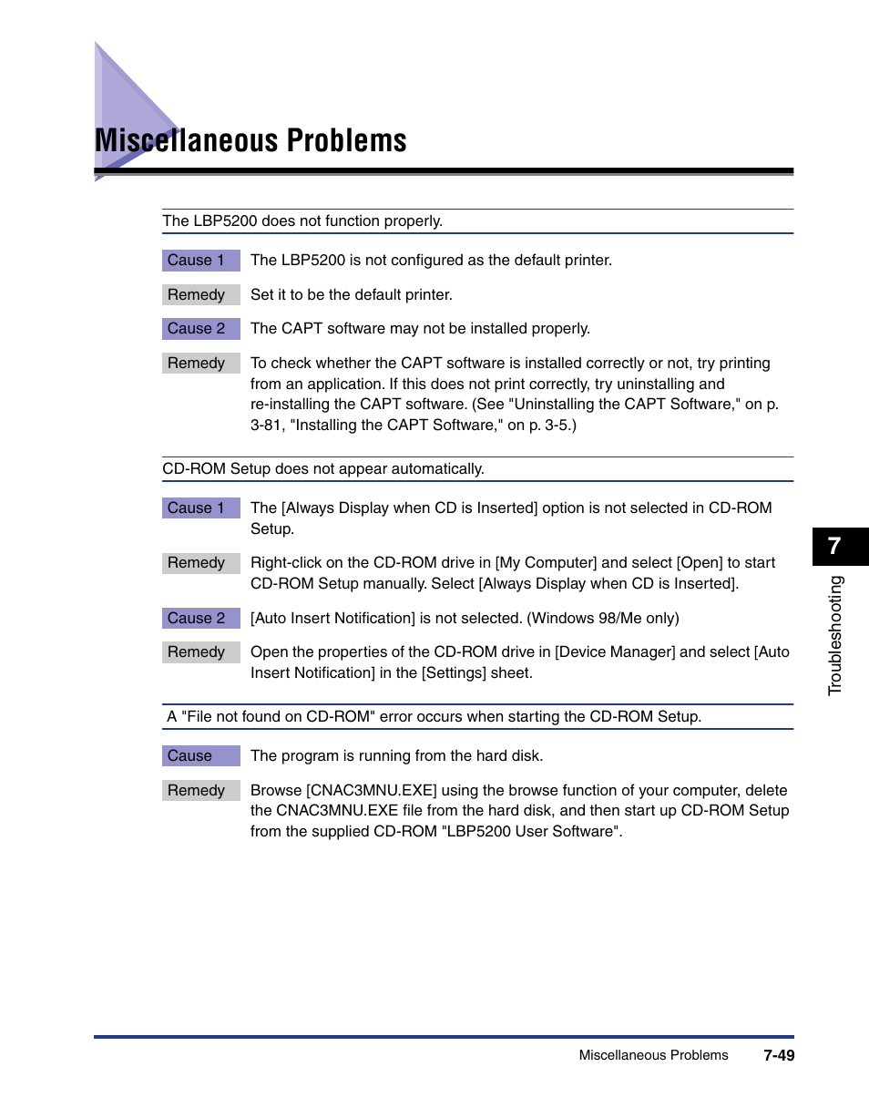 Miscellaneous problems, Miscellaneous problems -49 | Axis Communications LBP 5200 User Manual | Page 364 / 389