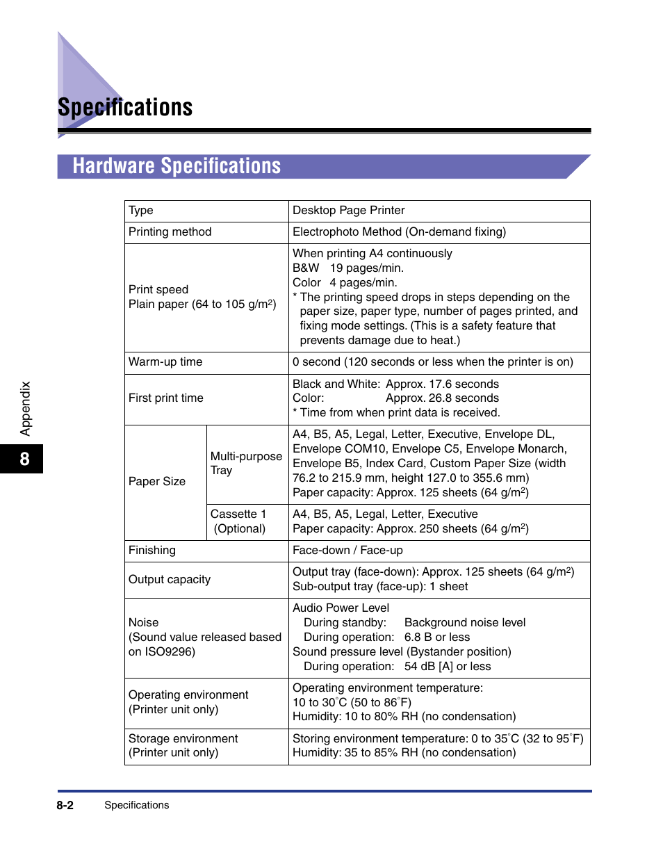 Specifications, Hardware specifications, Specifications -2 | Hardware specifications -2 | Axis Communications LBP 5200 User Manual | Page 367 / 389