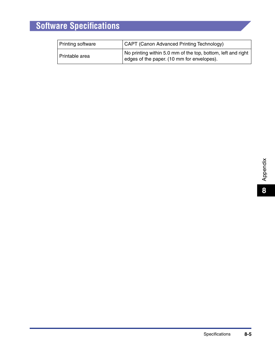 Software specifications, Software specifications -5 | Axis Communications LBP 5200 User Manual | Page 370 / 389