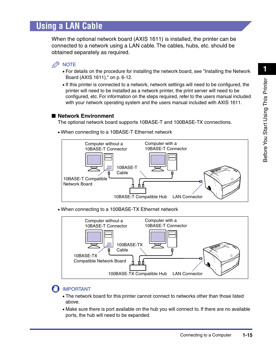 Using a lan cable, Using a lan cable -15 | Axis Communications LBP 5200 User Manual | Page 38 / 389