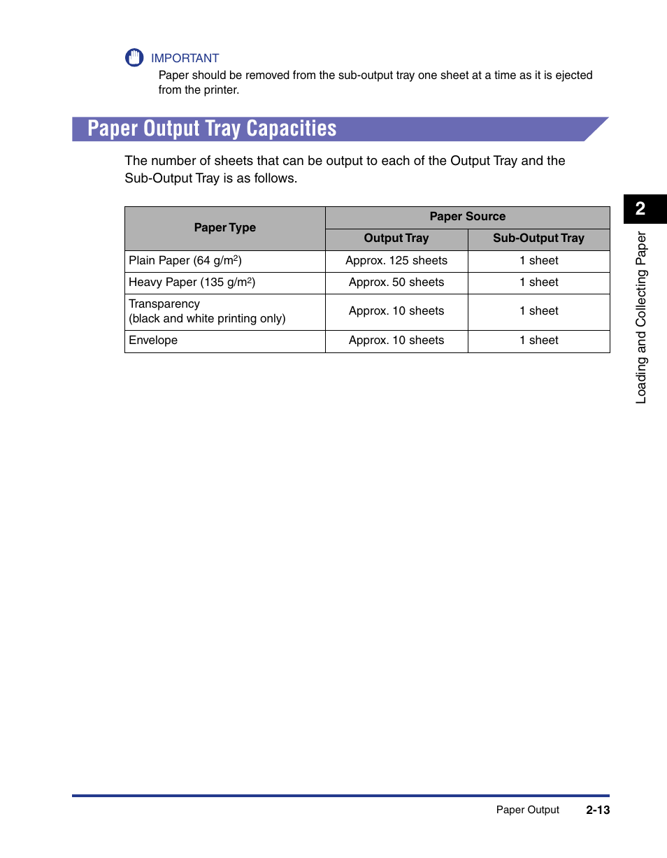 Paper output tray capacities, Paper output tray capacities -13 | Axis Communications LBP 5200 User Manual | Page 52 / 389