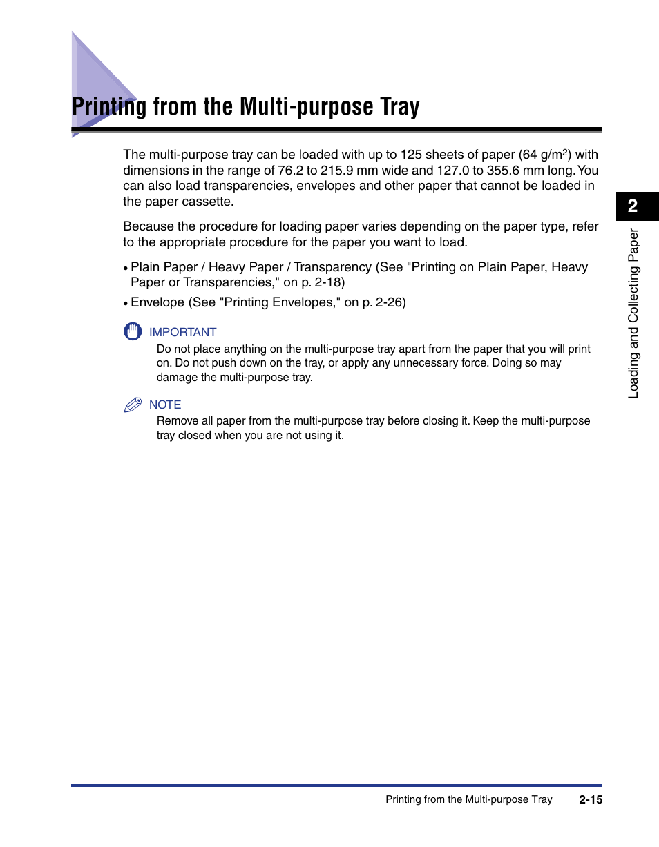 Printing from the multi-purpose tray, Printing from the multi-purpose tray -15 | Axis Communications LBP 5200 User Manual | Page 54 / 389