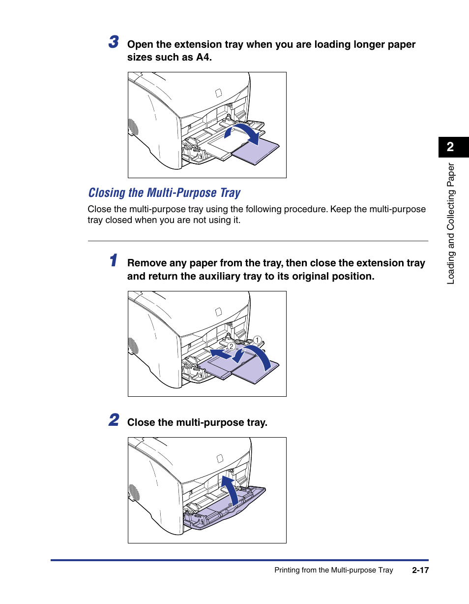 Closing the multi-purpose tray -17 | Axis Communications LBP 5200 User Manual | Page 56 / 389
